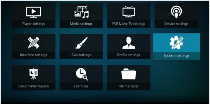 Select system settings in Kodi’s setting menu.