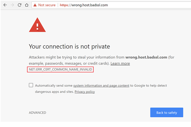 ERR CERT COMMON NAME INVALID in Chrome