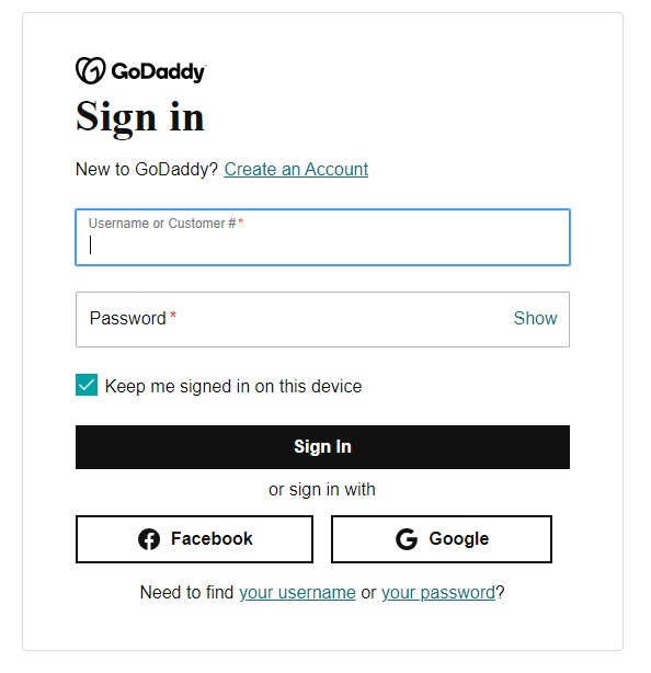 login to godaddy website account